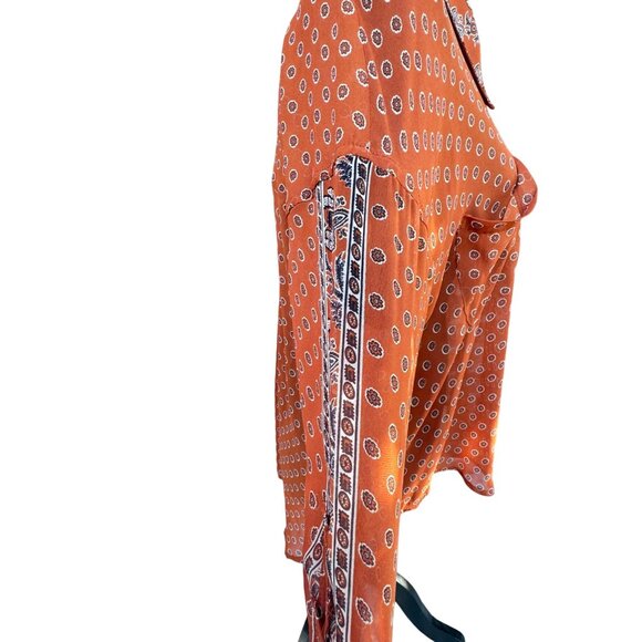 Free People Women's Orange Paisley Long Sleeve Blouse Size Small - Picture 9 of 16